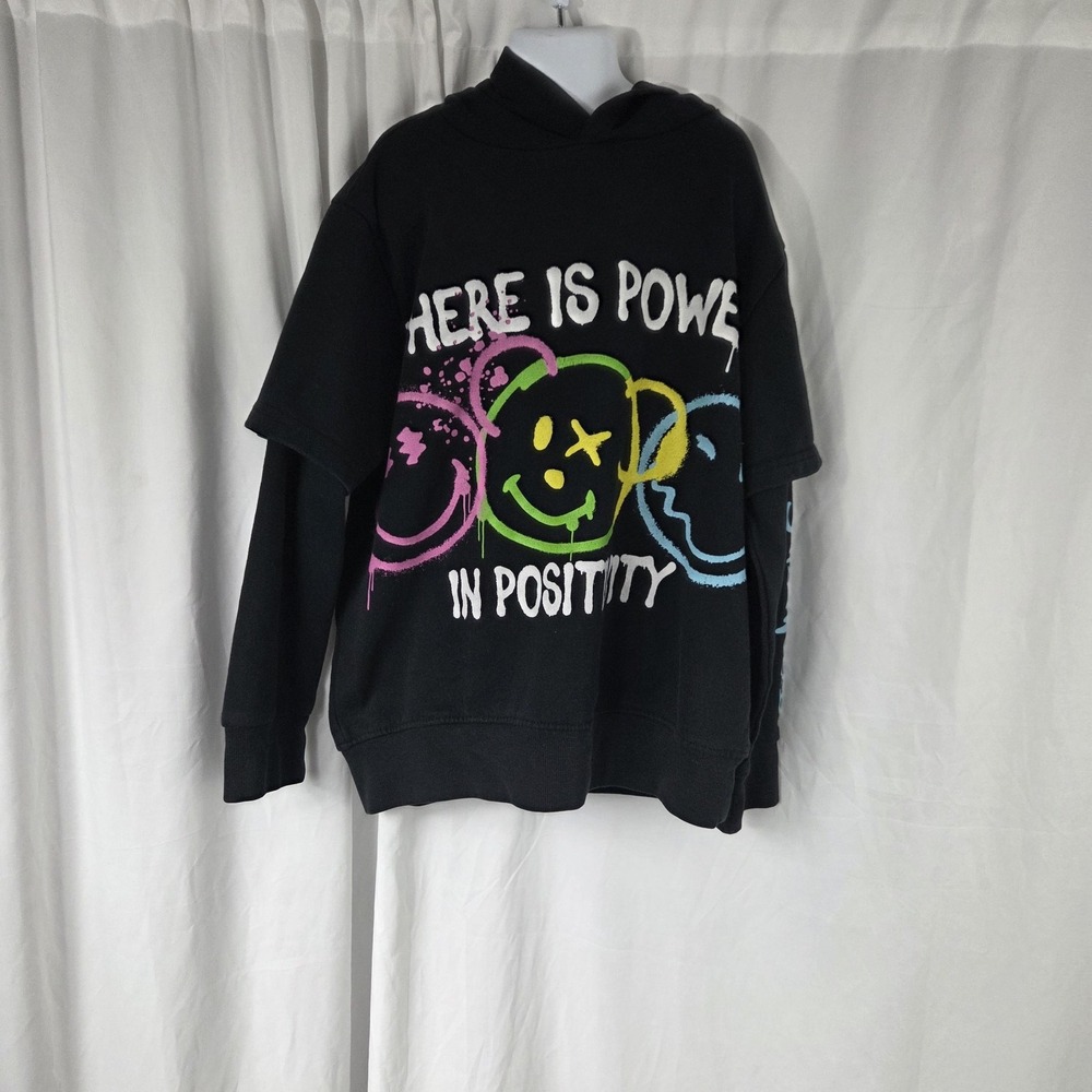 SmileyWorld Hoodie Youth 10-12 Black Power In Positivity Smiley Graphic Pullover